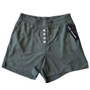 Zoe Phoebe Shorts Women Medium Green‎ Waffler Lounge Front Buttons Pockets Comfy